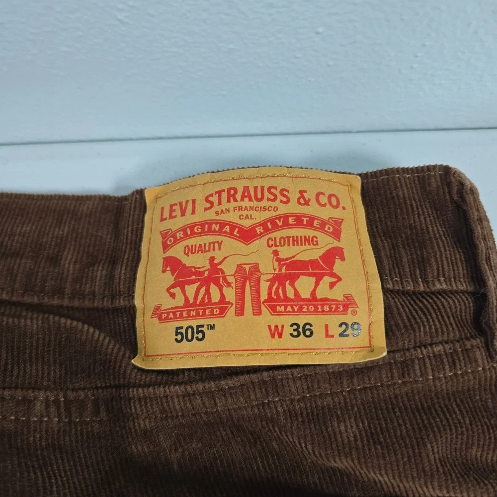 Levis 505 Regular Fit Corduroy Pants Mens 36x29 Brown Straight Leg Stretch 14004